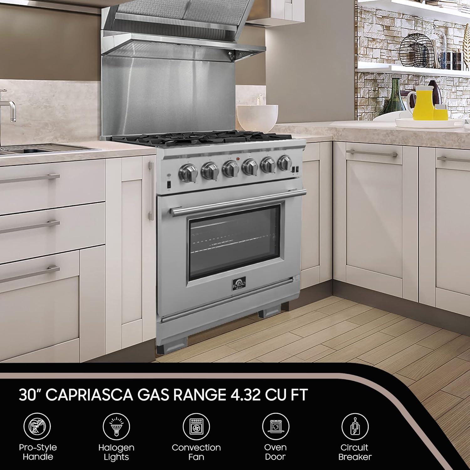 Forno, Capriasca 30" Freestanding Gas Range, LED Knobs FFSGS6260-30