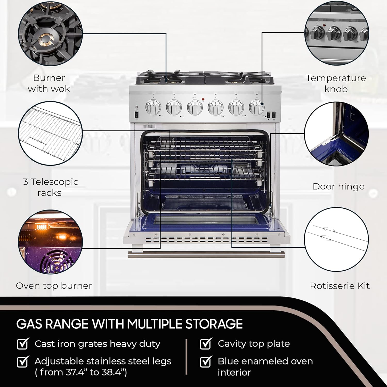 Forno, Capriasca 30" Freestanding Gas Range, LED Knobs FFSGS6260-30