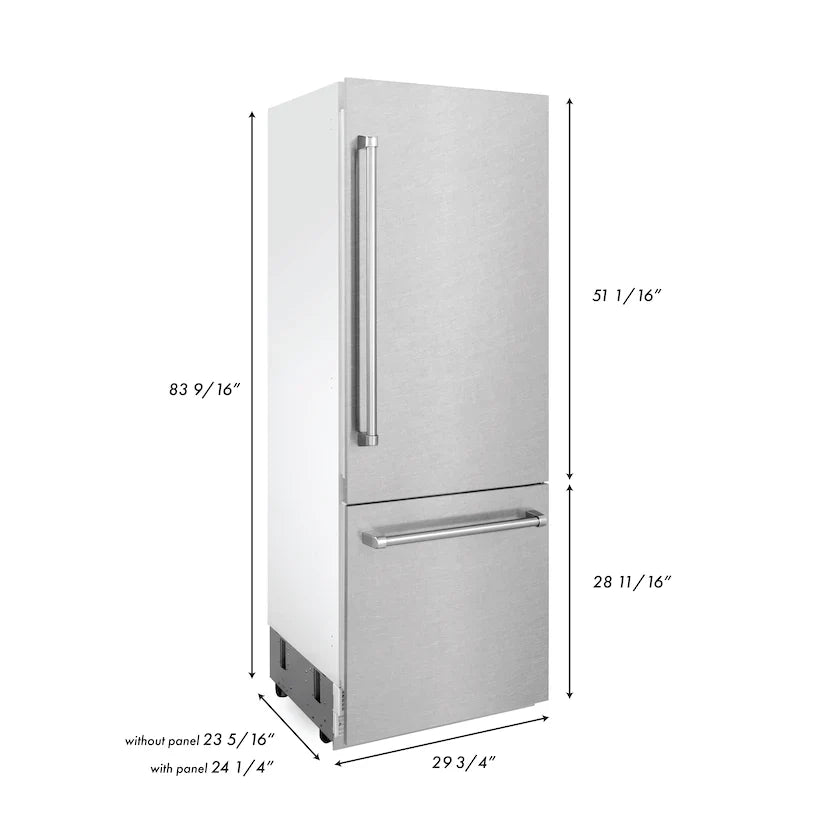 ZLINE 30" 16.1 cu. ft. Built-In 2-Door Bottom Freezer Refrigerator with Internal Water and Ice Dispenser in Fingerprint Resistant Stainless Steel (RBIV-SN-30)