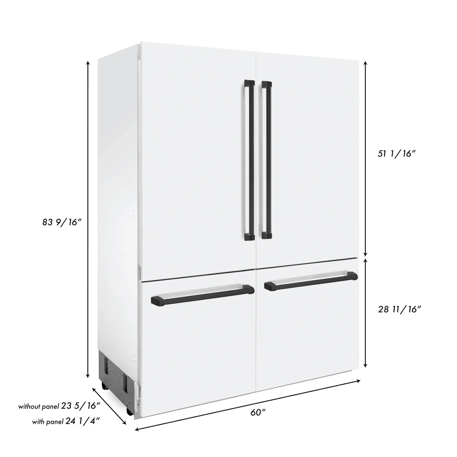 ZLINE 60-Inch Autograph Edition 32.2 cu. ft. Built-in 4-Door French Door Refrigerator with Internal Water and Ice Dispenser in White Matte with Matte Black Accents (RBIVZ-WM-60-MB)