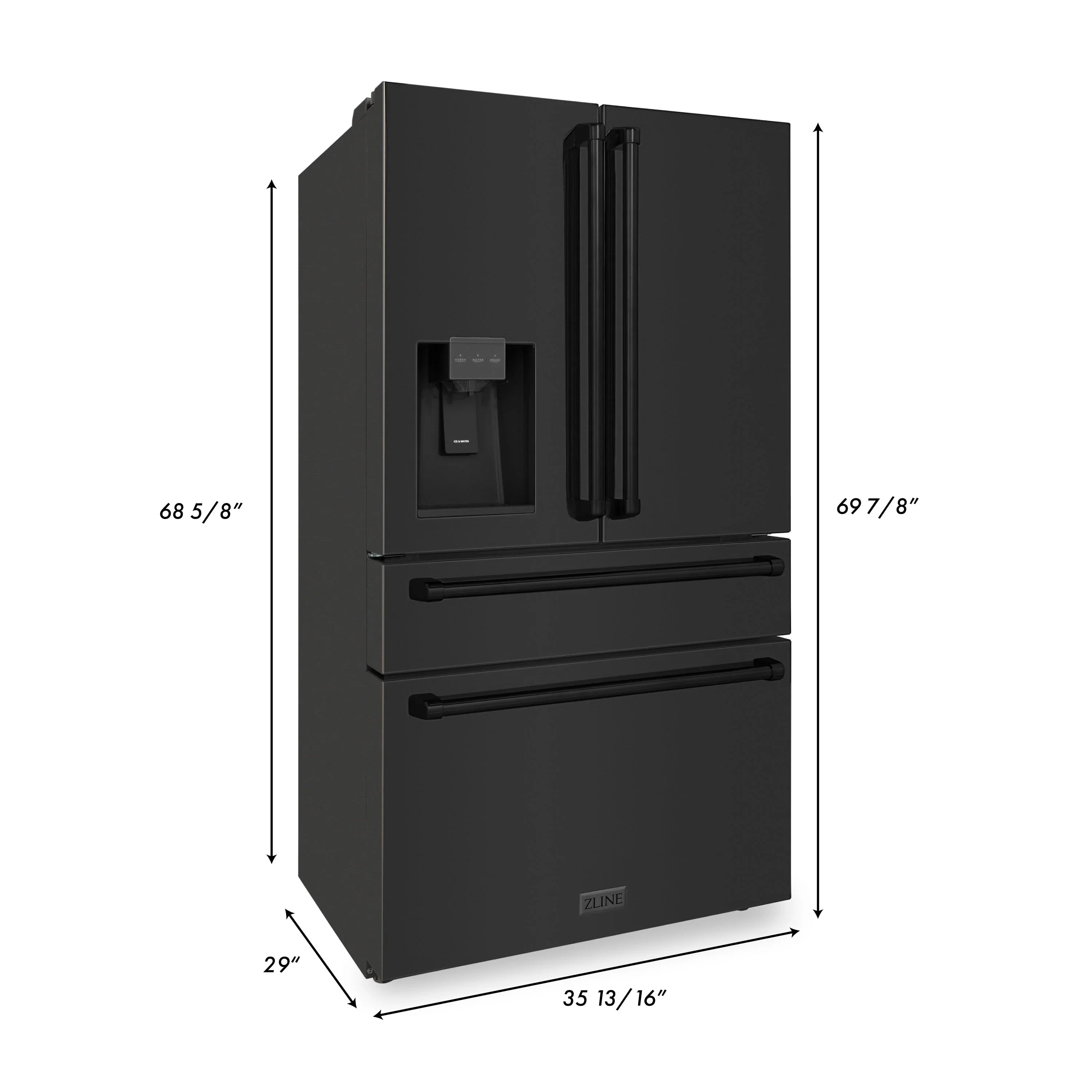 ZLINE 36 In. French Door Refrigerator with Water Dispenser, Ice Maker in Fingerprint Resistant Stainless Steel, RFM-W-36