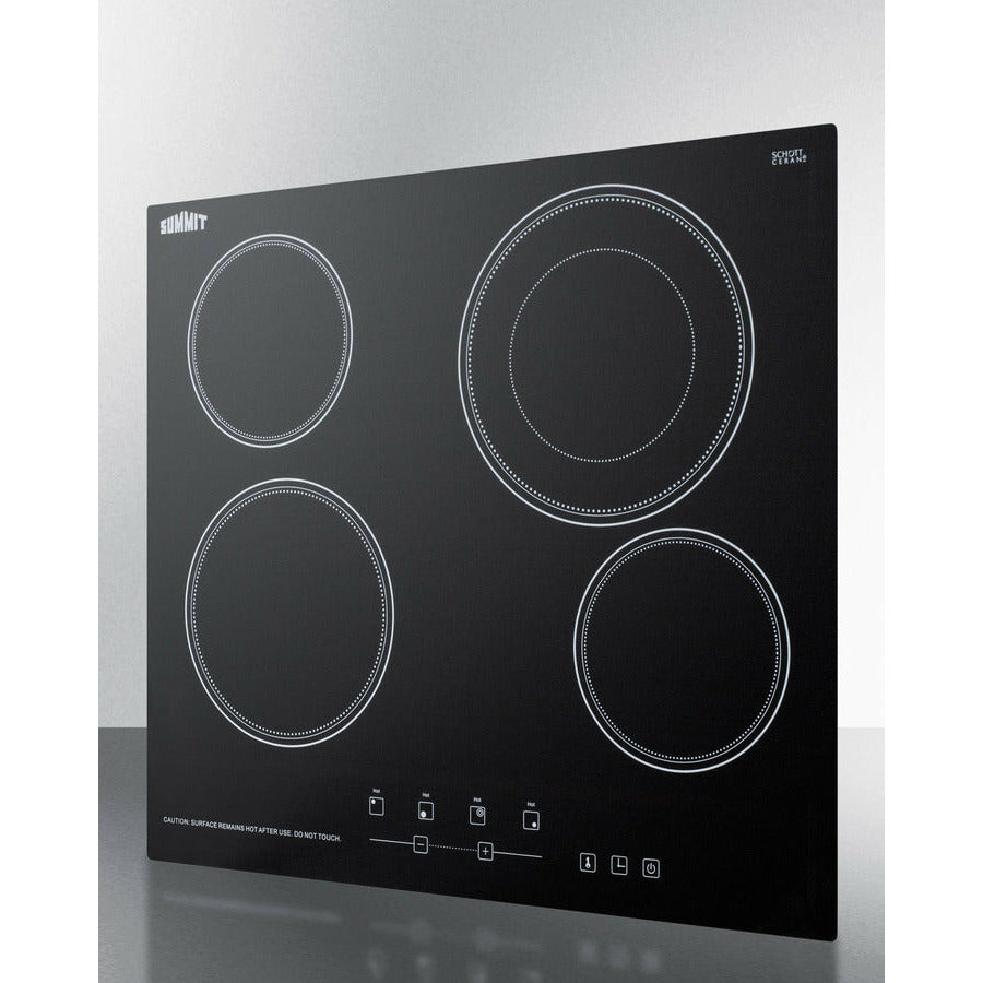 Summit 24" Wide 230V 4-Burner Radiant Cooktop w/ 4 Elements, Hot Surface Indicator, ADA Compliant, ETL Safety Listed, Schott Ceran Glass, Residual Heat Indicator Light, Digital Touch Controls - CR4B23T