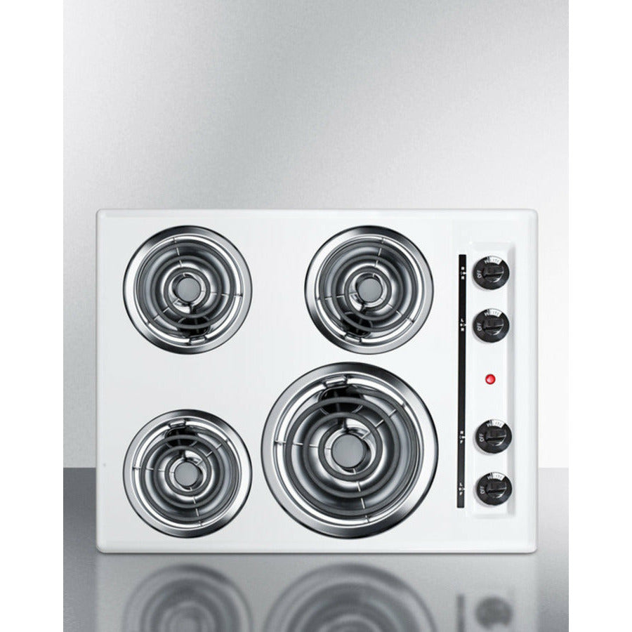 Summit 24" Wide 4-Burner Coil Cooktop with 4-Coil Elements, Porcelain Surface, 8-Inch Burner, Three 6-Inch Burners, Push-to-Turn Controls, Recessed Top - WEL03