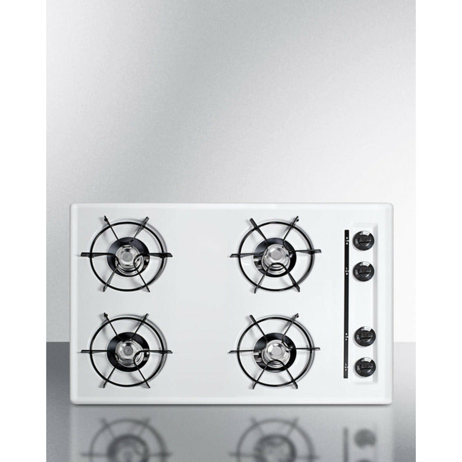 Summit 30" Wide 4-Burner Gas Cooktop with 4 Open Burners, Porcelainized Cooking Surface - WNL05