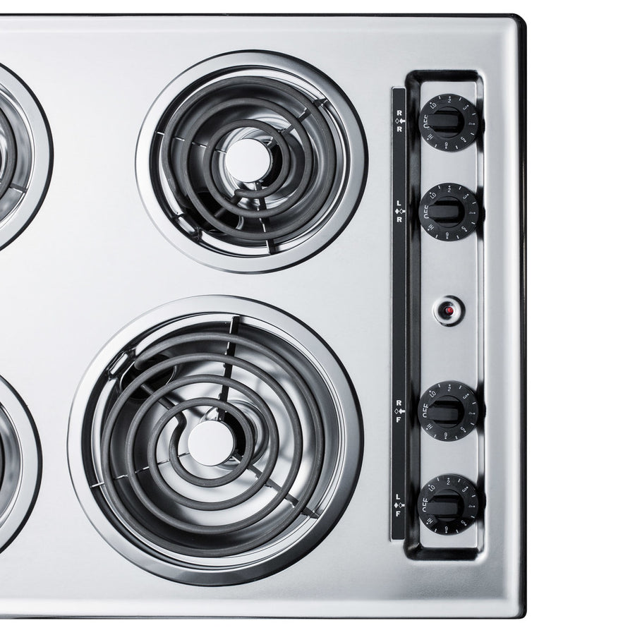 Summit 24" Wide 230V 4-Burner Coil Cooktop with 4-Coil Elements, Porcelain Surface, 8-Inch Burner, Three 6-Inch Burners, Push-to-Turn Controls, Recessed Top - ZEL03