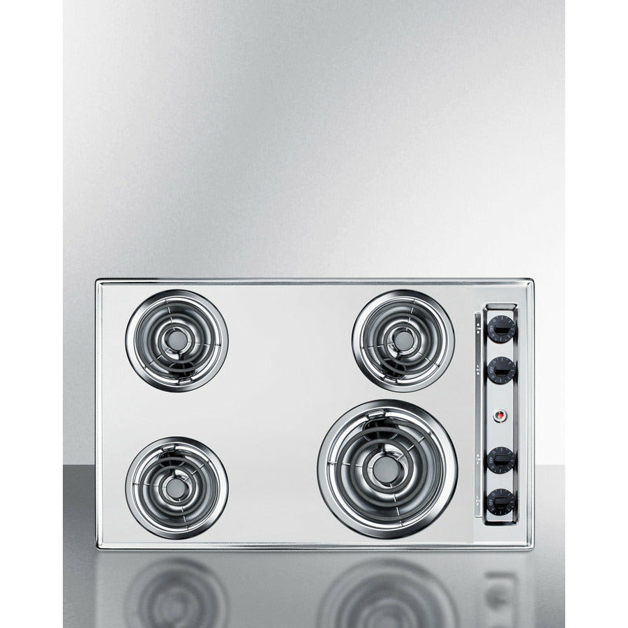 Summit 30" Wide 230V 4-Burner Coil Cooktop with 4 Elements, Hot Surface Indicator, UL Safety Listed, UL Listed - ZEL05