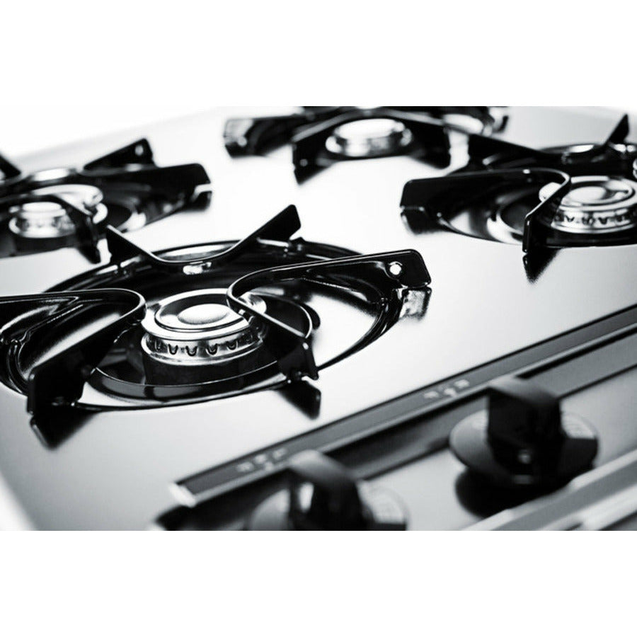 Summit 24" Wide 4-Burner Gas Cooktop with 4 Open Burners, Porcelainized Cooking Surface in Brushed Chrome - ZNL03