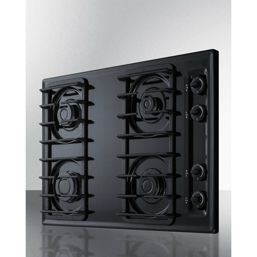 Summit 30" Wide 4-Burner Gas Cooktop  with 4 Sealed Burners, Cast Iron Grates, Porcelainized Cooking Surface - TTL053S