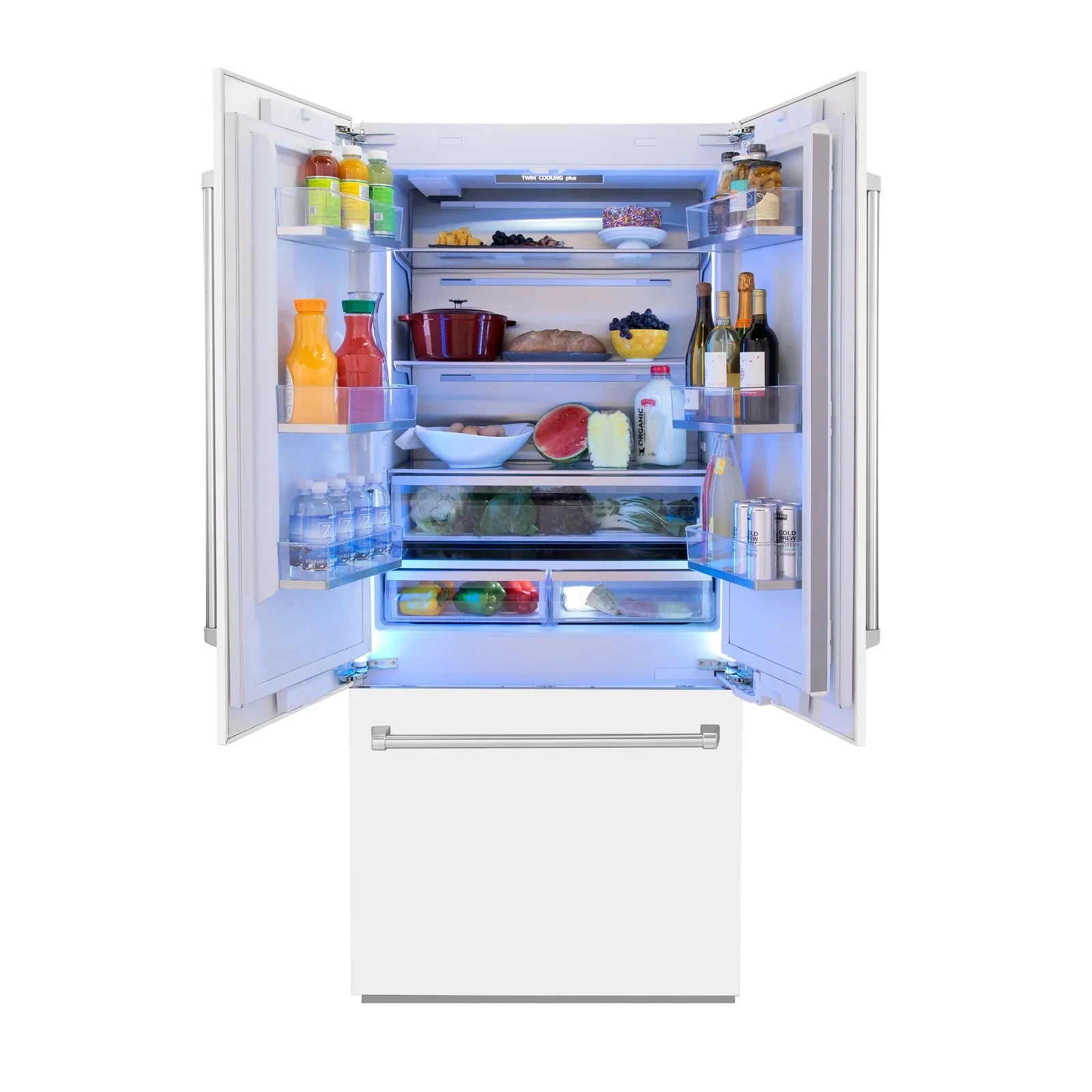 ZLINE 36" 19.6 cu. ft. Built-In 3-Door French Door Refrigerator with Internal Water and Ice Dispenser in White Matte (RBIV-WM-36)