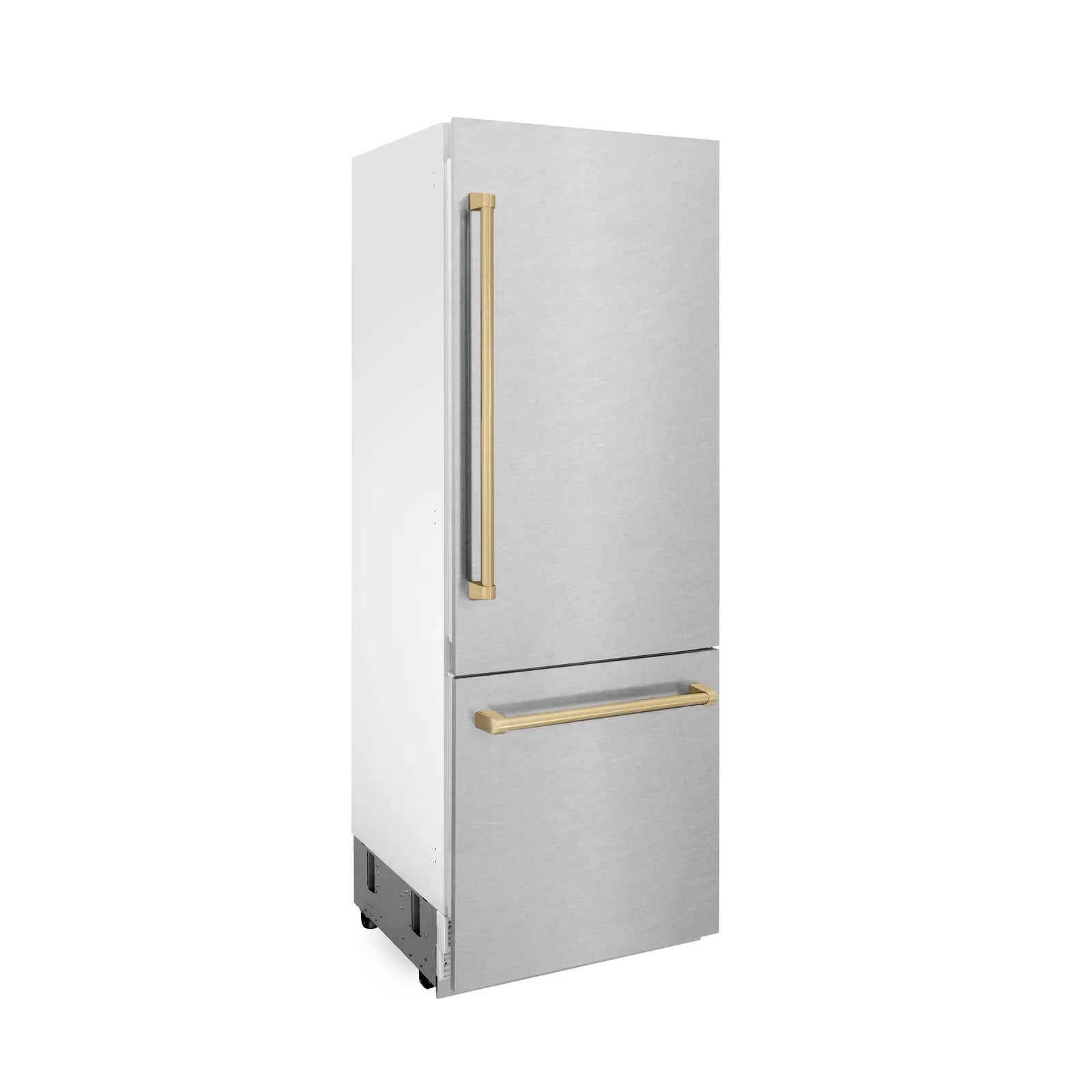 ZLINE 30-Inch Autograph Edition 16.1 cu. ft. Built-in 2-Door Bottom Freezer Refrigerator with Internal Water and Ice Dispenser in Fingerprint Resistant Stainless Steel with Champagne Bronze Accents (RBIVZ-SN-30-CB)