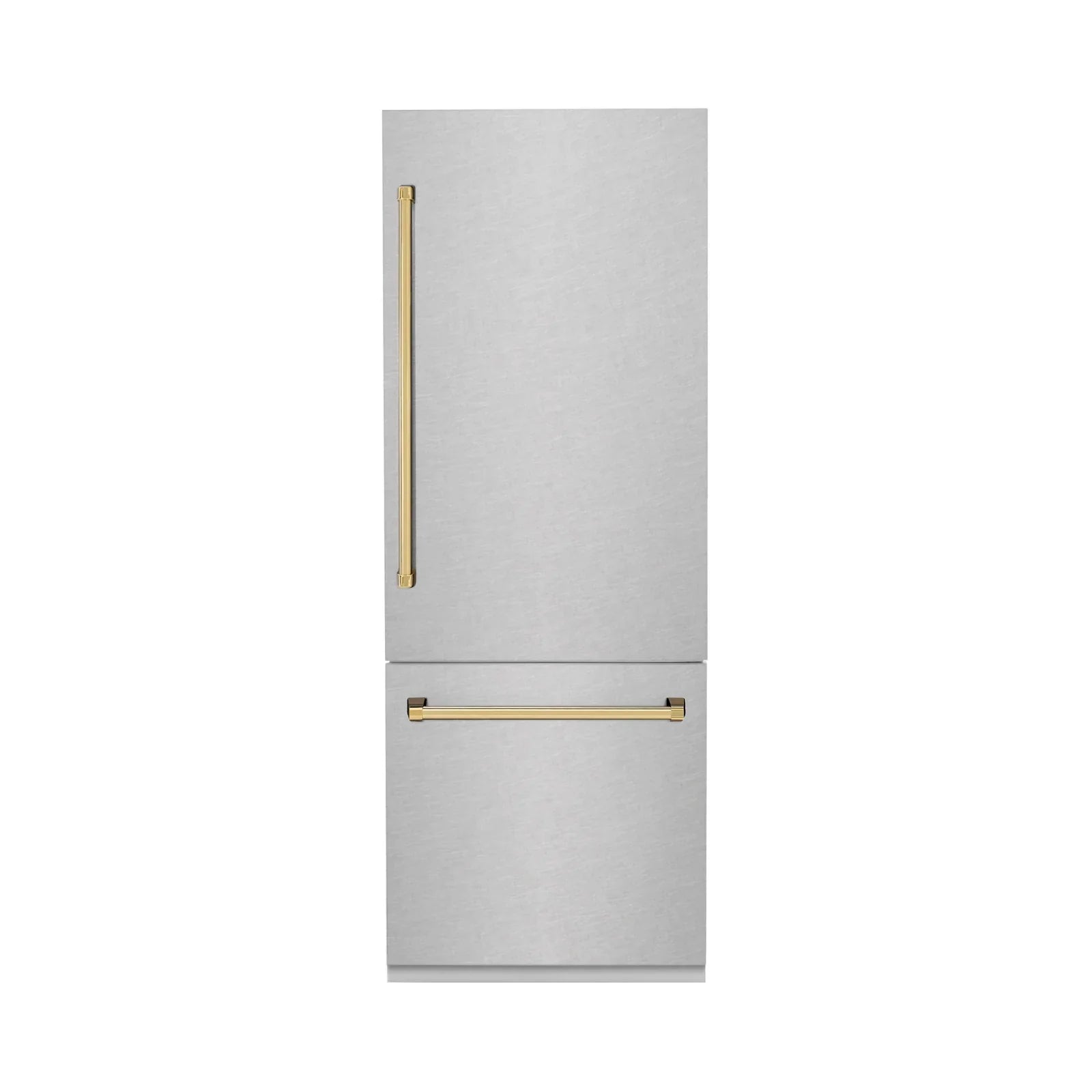 ZLINE 30-Inch Autograph Edition 16.1 cu. ft. Built-in 2-Door Bottom Freezer Refrigerator with Internal Water and Ice Dispenser in Fingerprint Resistant Stainless Steel with Gold Accents (RBIVZ-SN-30-G)