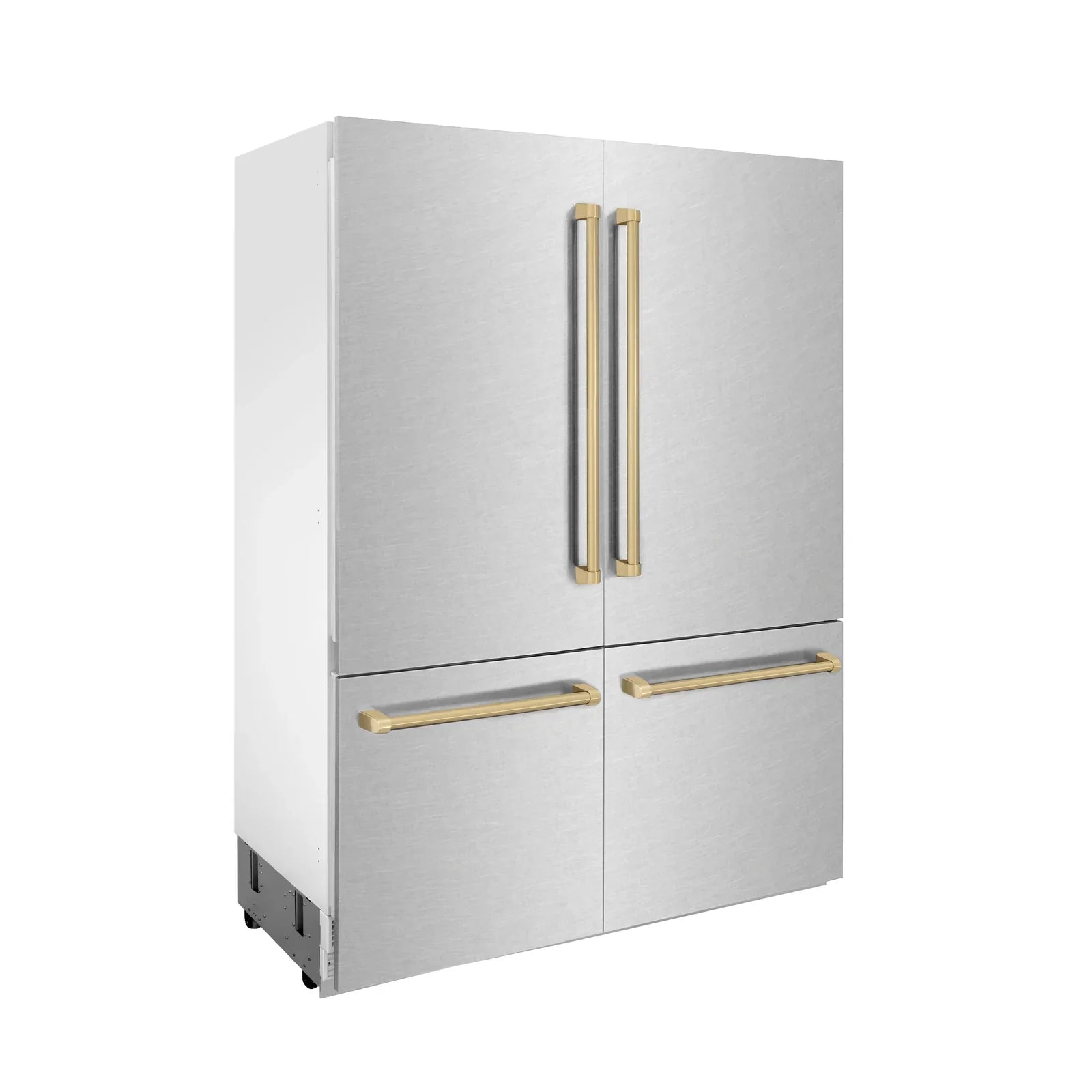 ZLINE 60-Inch Autograph Edition 32.2 cu. ft. Built-in 4-Door French Door Refrigerator with Internal Water and Ice Dispenser in Fingerprint Resistant Stainless Steel with Champagne Bronze Accents (RBIVZ-SN-60-CB)