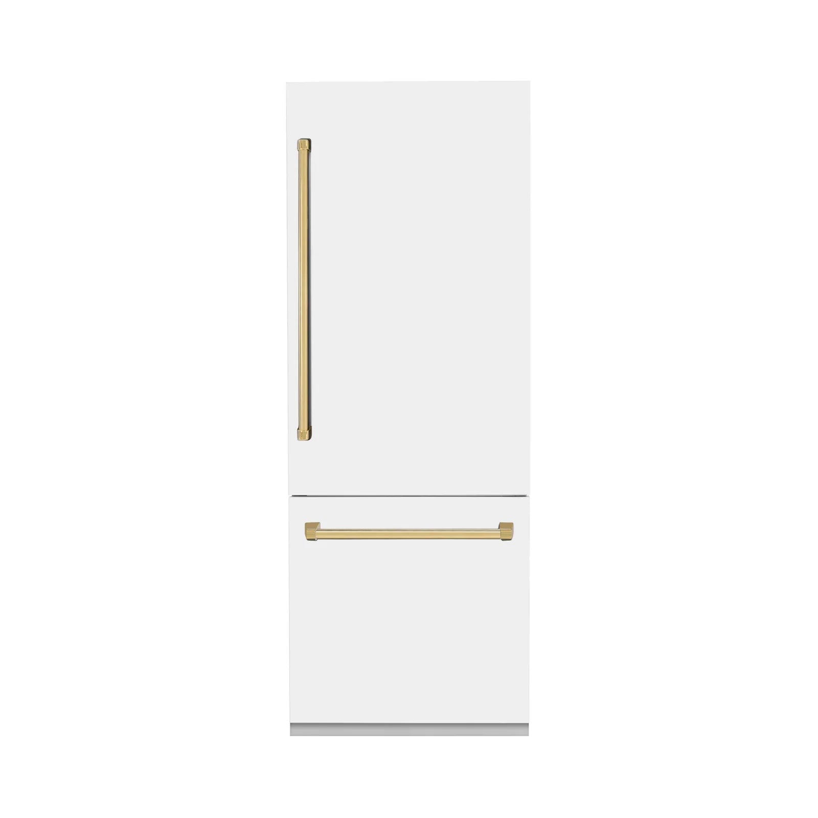 ZLINE 30-Inch Autograph Edition 16.1 cu. ft. Built-in 2-Door Bottom Freezer Refrigerator with Internal Water and Ice Dispenser in White Matte with Gold Accents (RBIVZ-WM-30-G)