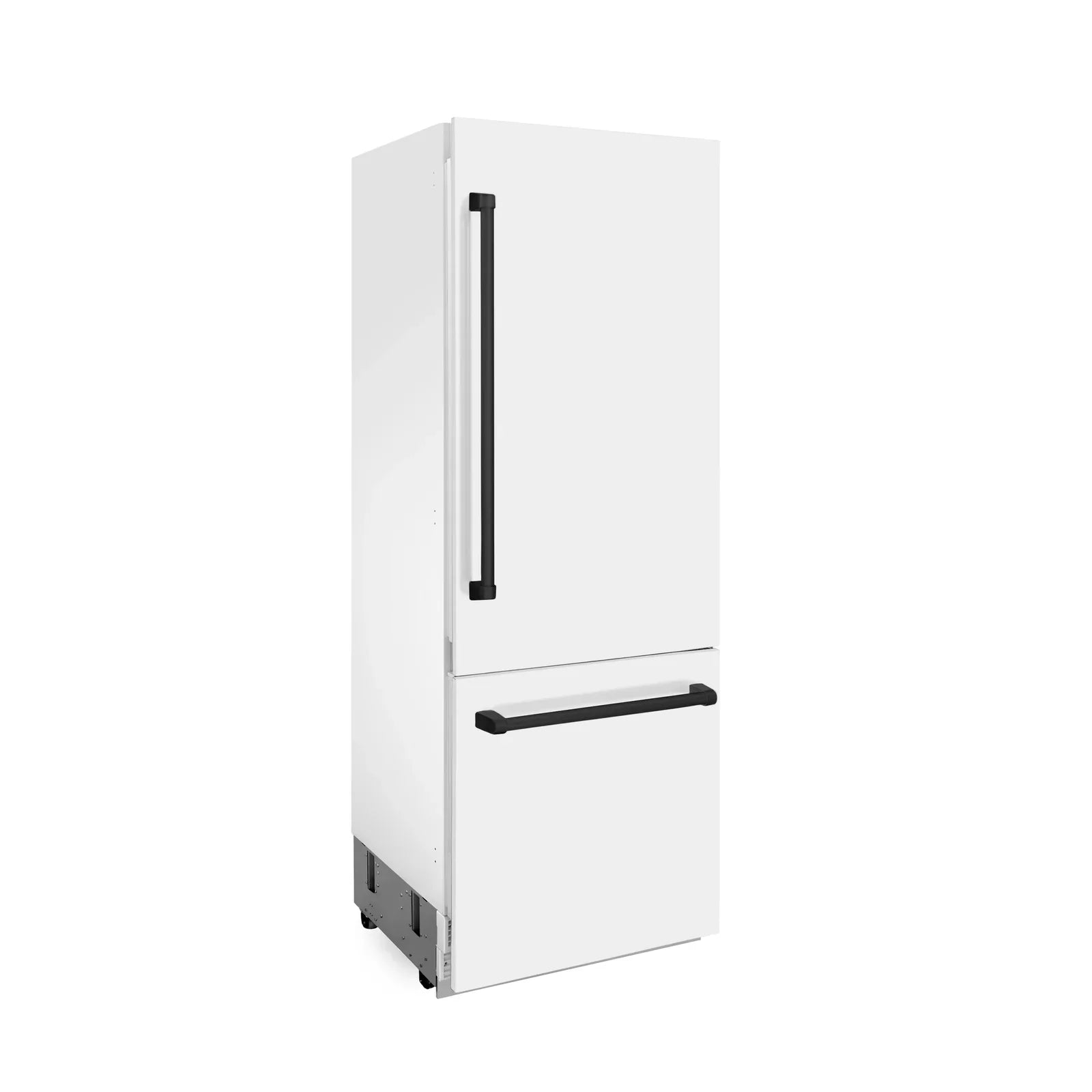 ZLINE 30-Inch Autograph Edition 16.1 cu. ft. Built-in 2-Door Bottom Freezer Refrigerator with Internal Water and Ice Dispenser in White Matte with Matte Black Accents (RBIVZ-WM-30-MB)