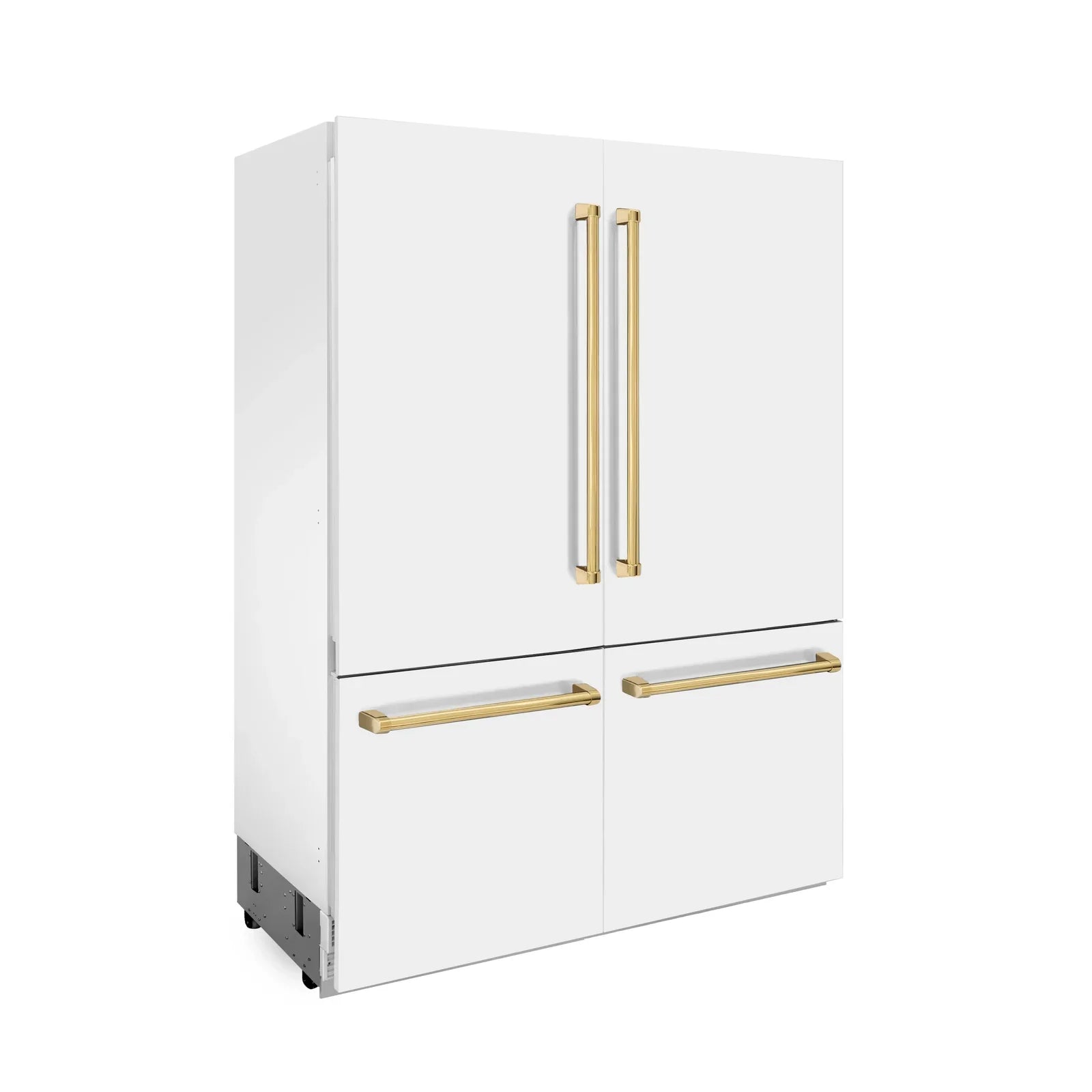 ZLINE 60-Inch Autograph Edition 32.2 cu. ft. Built-in 4-Door French Door Refrigerator with Internal Water and Ice Dispenser in White Matte with Gold Accents (RBIVZ-WM-60-G)